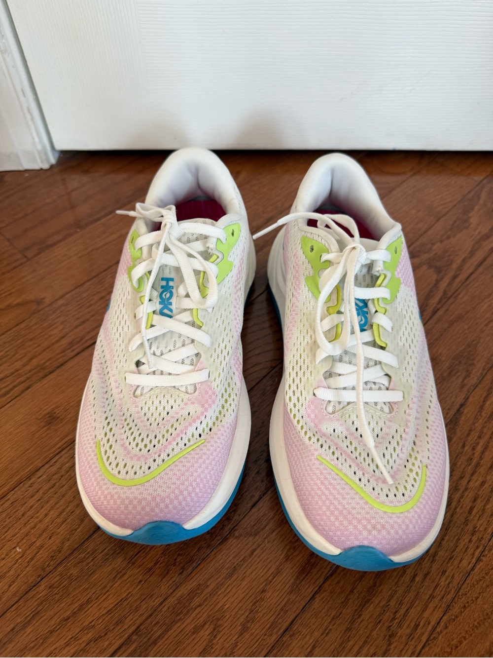 Hoka Rincon 4 Women's White Pink Lime Athletic Running Shoes